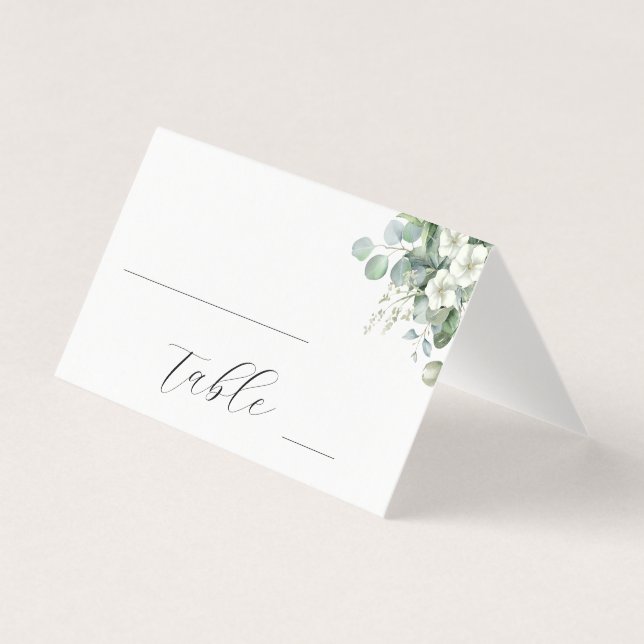 Weiße Eukalyptus-Bloral-Hochzeit-Tischnummer (Vorderseite)