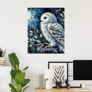 Weiße Eule auf Ast Mondlicht Personalisiertes Papi Poster