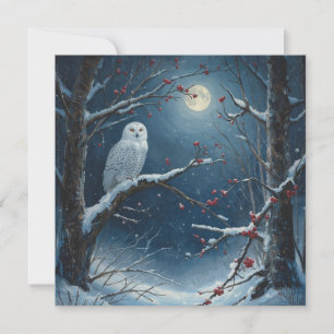 Weiße Eule im Winterwald unter Vollmond Karte