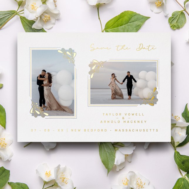 Weiße, Extravagante, goldene Minimalistische Branc Folieneinladung (Von Creator hochgeladen)