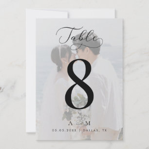 Weiße Fade-Foto-Monogramm-Hochzeit 5x7-Tischnummer Einladung