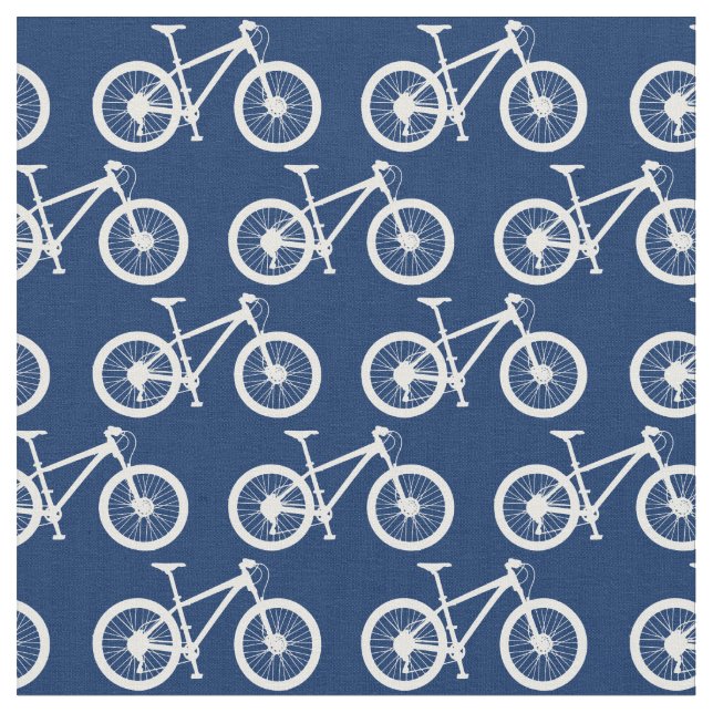 Weiße Fahrradmuster auf Navy Blue Stoff (Nahaufnahme)