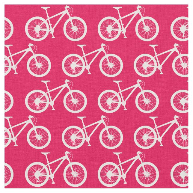 Weiße Fahrradmuster auf rosa Stoff (Nahaufnahme)