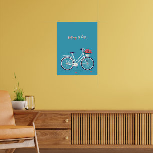 Weiße Fahrradrosa Blume Blauer Hintergrund Poster