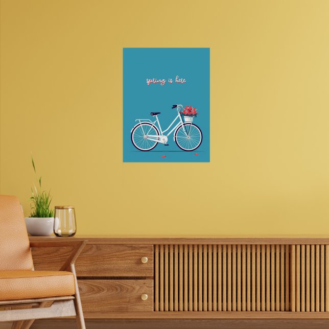 Weiße Fahrradrosa Blume Blauer Hintergrund Poster (Wohnzimmer 2)
