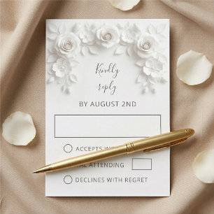 Weiße falsche Papierrosen Hochzeit RSVP Karte