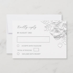 Weiße falsche Rosen Hochzeit aus Papier geschnitte RSVP Karte