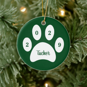 Weiße Farbe Grünen Hund Foto mit Name Year Keramik Ornament
