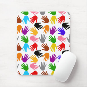 Weiße farbenfrohe Handabdruck-Musterdesign Mousepad