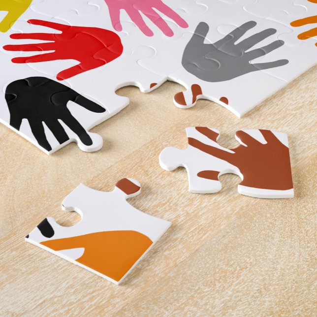 Weiße farbenfrohe Handabdruck-Musterdesign  Puzzle (Seite)