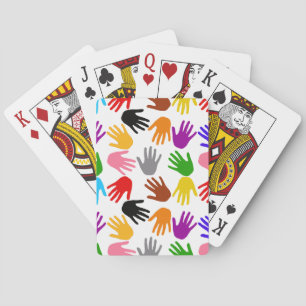Weiße farbenfrohe Handabdruck-Musterdesign Spielkarten