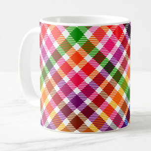 Weiße farbenfrohe Köper Karo Tartan Design  Kaffeetasse