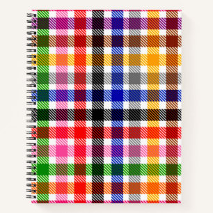 Weiße farbenfrohe Köper-Karo-Tartan-Design Notizbuch