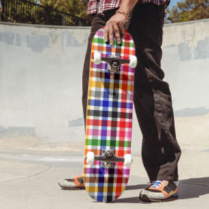 Weiße farbenfrohe Köper-Karo-Tartan-Design Skateboard