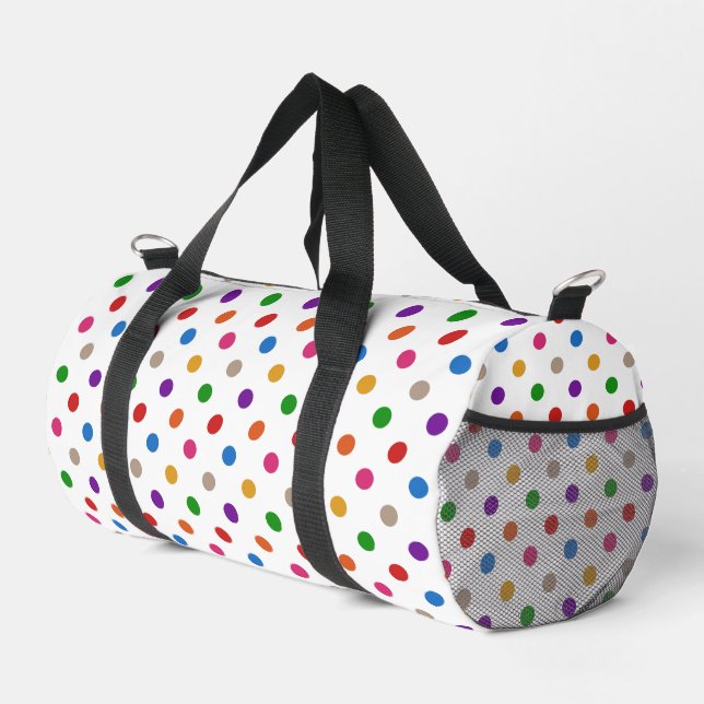 Weiße farbenfrohe Regenbogen-Punkte-Design  Duffle Bag (Rechte Ecke)