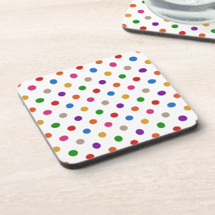 Weiße farbenfrohe Regenbogen-Punkte-Design  Getränkeuntersetzer