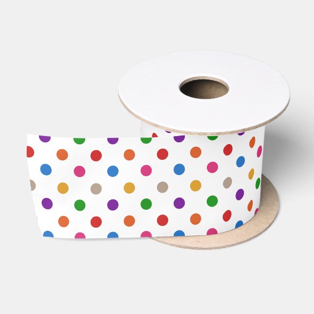 Weiße farbenfrohe Regenbogen-Punkte-Design  Satinband (Spule)