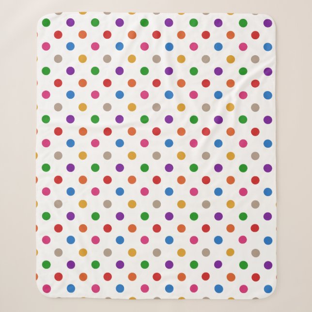 Weiße farbenfrohe Regenbogen-Punkte-Design  Sherpadecke (Vorderseite)