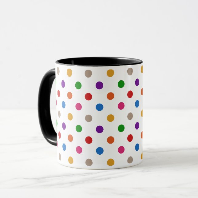 Weiße farbenfrohe Regenbogen-Punkte-Design  Tasse (Vorderseite Links)