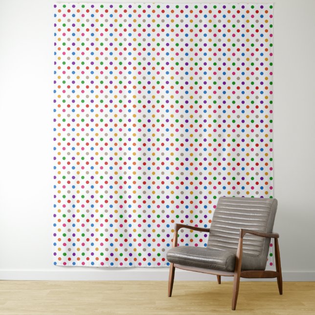 Weiße farbenfrohe Regenbogen-Punkte-Design  Wandteppich (Beispiel)