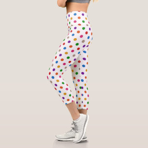 Weiße farbenfrohe Regenbogen-Tupfen-Design Capri Leggings
