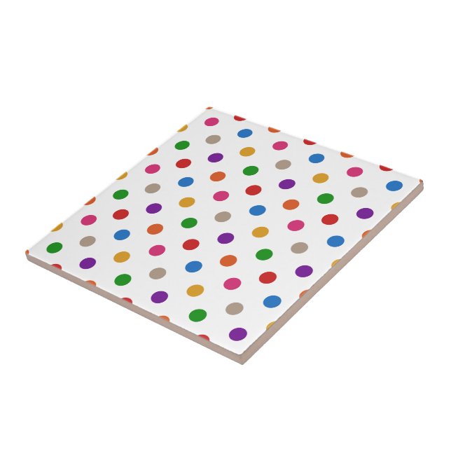 Weiße farbenfrohe Regenbogen-Tupfen-Design  Fliese (Seite)