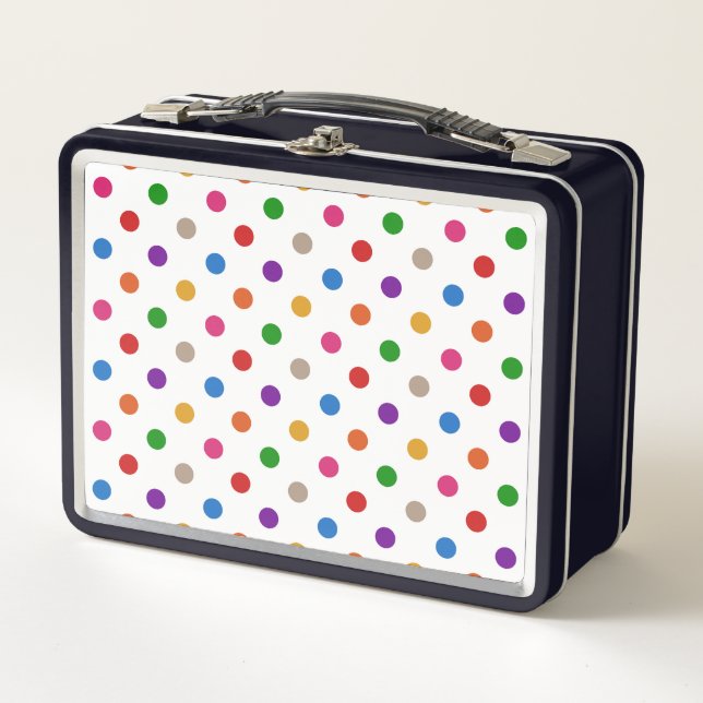 Weiße farbenfrohe Regenbogen-Tupfen-Design  Metall Brotdose (Vorderseite)