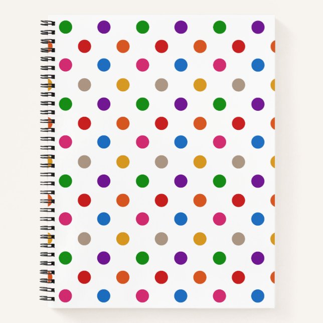 Weiße farbenfrohe Regenbogen-Tupfen-Design  Notizbuch (Vorderseite)
