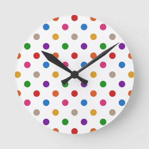 Weiße farbenfrohe Regenbogen-Tupfen-Design Runde Wanduhr