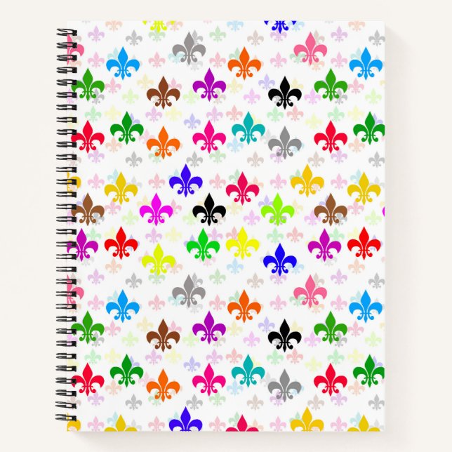 Weiße Farbgestaltung Fleur-de-lis Muster Notizbuch (Vorderseite)