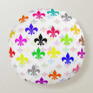 Weiße Farbgestaltung Fleur-de-lis Muster Rundes Kissen