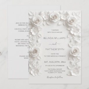 Weiße Faux-Relief-Rosen Rahmen All-in-One Einladung