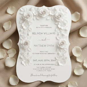 Weiße Faux-Relief-Rosenrahmen-Hochzeit Minimalisti Einladung