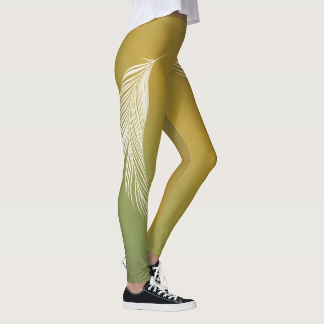 Weiße Feder auf der Erde strahlt strahlend Leggings (Rechts)