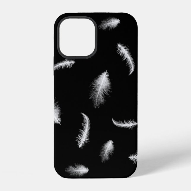 Weiße Federn auf schwarzem Case-Mate iPhone Case Hülle (Rückseite)