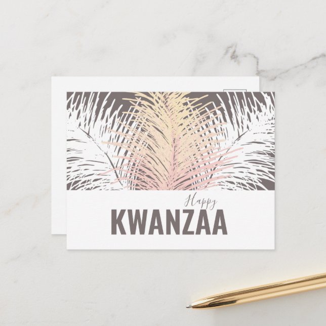 Weiße Federn Black Holiday Happy Kwanzaa Postkarte (Vorderseite/Rückseite Beispiel)