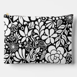 Weiße, feine Blume & Blätter Garten Schwarz Zubehörtasche