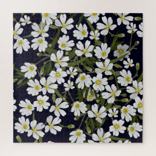Weiße Feldblumen: Vintage-Muster. Puzzle