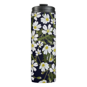 Weiße Feldblumen: Vintage-Muster. Thermosbecher