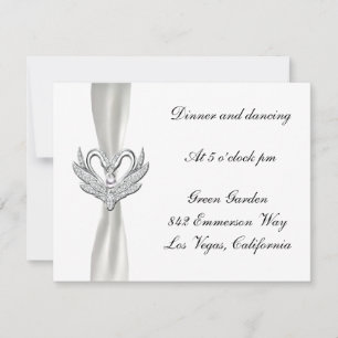 Weiße Flachbandsilber Schwänzt Empfang-Karte Einladung