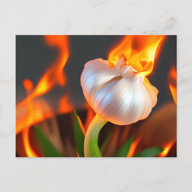 Weiße flammende Knoblauchpostkarte Postkarte (Vorderseite)