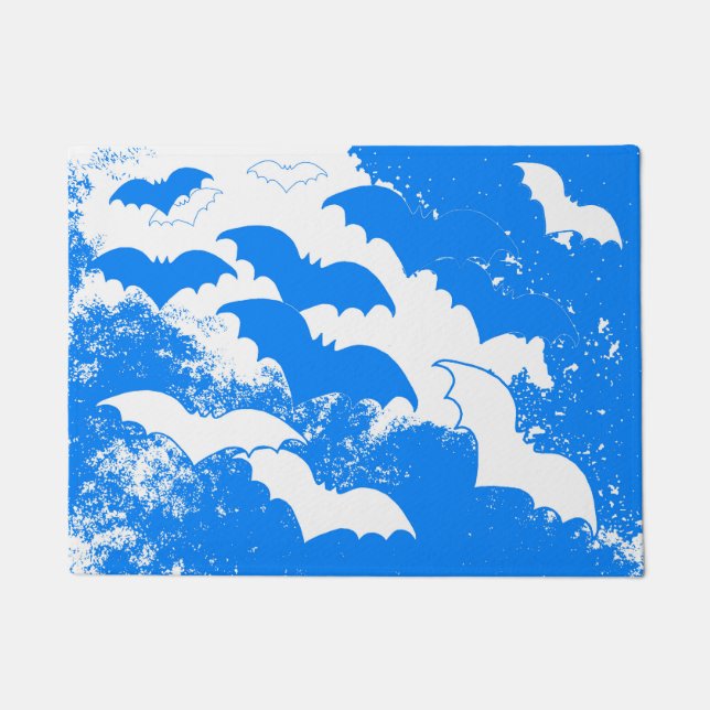 Weiße Fledermäuse in Flugblau Fußmatte (Vorderseite)