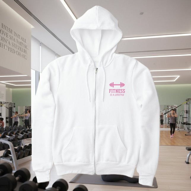 Weiße Fleece mit Reißverschluss Fitness für Frauen Hoodie (fitness hoodie for women)