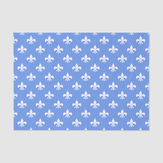 Weiße Fleur-de-lis auf Cornflower Blue Seidenpapier (Vorderseite)