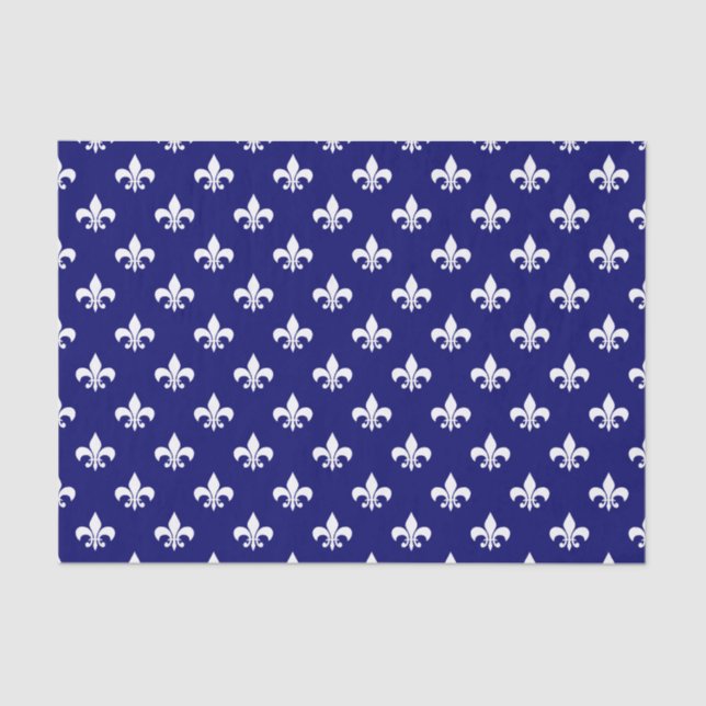 Weiße Fleur-de-lis auf dunklem Navy Blue Seidenpapier (Vorderseite)