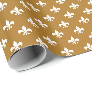 Weiße Fleur-de-lis auf mattem Gold Geschenkpapier
