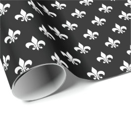 Weiße Fleur-de-lis auf schwarz Geschenkpapier