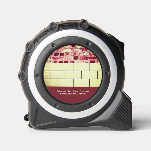 Weiße Fliesen, Fußboden, Fliesenleger Maßband (Vorderseite)