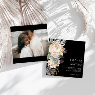Weiße Flora   Black Foto Square Wedding Einladung