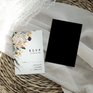 Weiße Flora   Black RSVP Card
